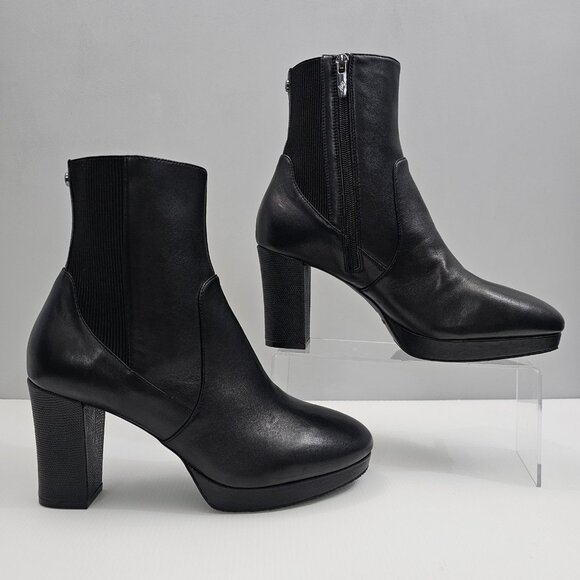 NEW Donald Pliner Labell Ankle Boot Womens 10 Black Leather Platform Heeled - Picture 3 of 15